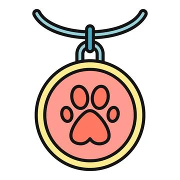 Pet identification tag with paw print icon Stock Illustration