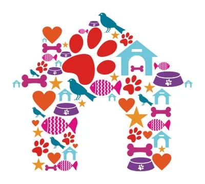 Pet kennel shape made with icon set Stock Illustration