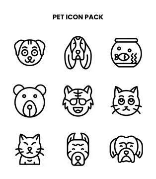 Pet Line Design Icons Pack Stock Illustration