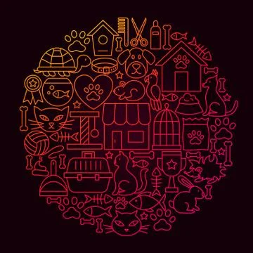 Pet Line Icon Circle Concept Stock Illustration