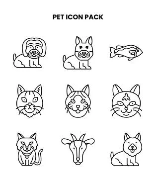 Pet Line Set Icons Pack Stock Illustration