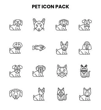 Pet Line UI Icons Pack Stock Illustration
