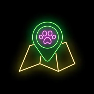 Pet location tracking on map neon sign Ilustración de archivo
