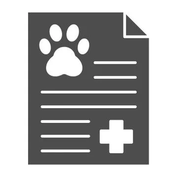 Pet medical record solid icon. Animal health examination form vector Illustrazione stock