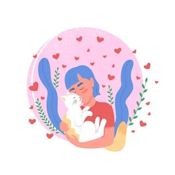 Pet owner affection to cat flat concept vector illustration Stock Illustration