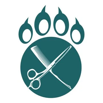 Pet paw and scissors with comb symbol Stock Illustration