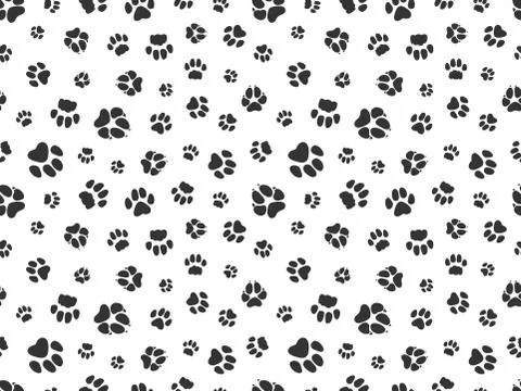 Pet paw pattern. Animal background with god cat paws. Pet steps seamless texture Stock Illustration
