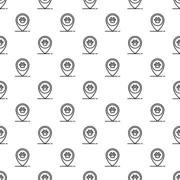 Pet paw print map pin seamless pattern Illustrazione stock