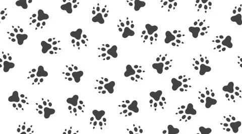 Pet paw vector seamless pattern with flat icons. Black white color animal tracks Stock-Illustration