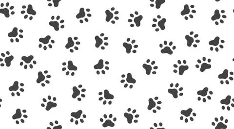 Pet paw vector seamless pattern with flat icons. Black white color animal tracks 스톡 일러스트