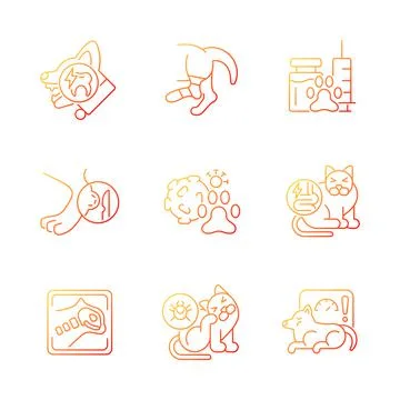Pet physical injuries gradient linear vector icons set Stock-Illustration