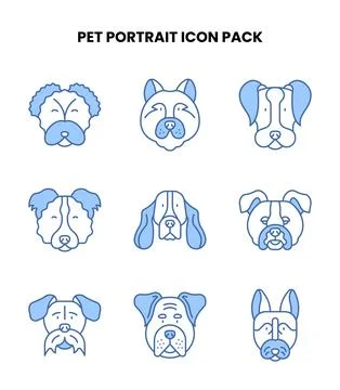 Pet Portrait Blue Vector Icons Pack Stock Illustration