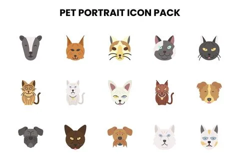 Pet Portrait Flat Graphics Icons Pack Stock Illustration