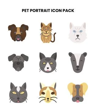 Pet Portrait Flat Graphics Icons Pack Stock Illustration