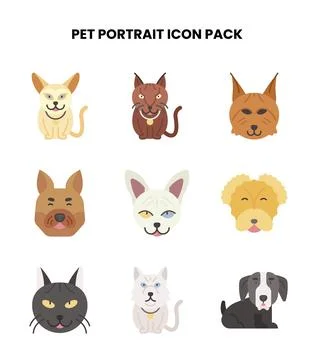 Pet Portrait Flat Icons Pack Stock Illustration
