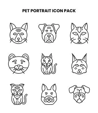 Pet Portrait Line Bundle Icons Pack Stock Illustration