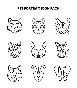 Pet Portrait Line Vector Icons Pack Stock Illustration