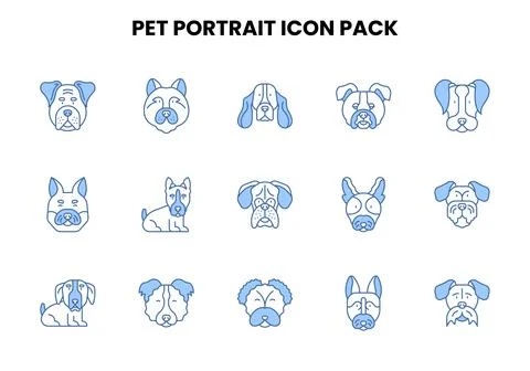 Pet Portrait Two Colour Collection Icons Pack Stock Illustration