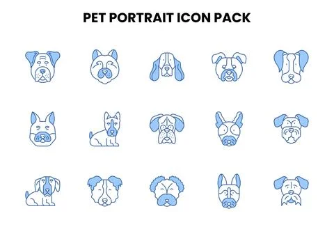 Pet Portrait Two Colour Scalable Icons Pack Stock Illustration
