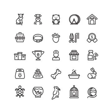 Pet shop, animals thin line vector icons, outline vet symbols Stock Illustration