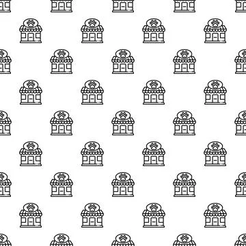 Pet shop building vector line art pattern Stock Illustration