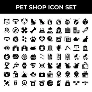 Pet shop icon set include cat, collar, dog, medal, bone, food, achievement, p Stockillustratie