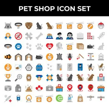 Pet shop icon set include cat, collar, dog, medal, bone, food, achievement, p Stock Illustration