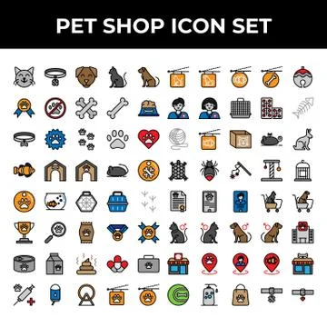 Pet shop icon set include cat, collar, dog, medal, bone, food, achievement, p Stock Illustration
