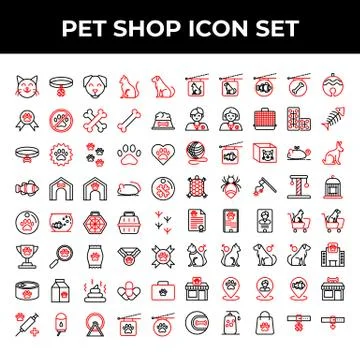 Pet shop icon set include cat, collar, dog, medal, bone, food, achievement, p Stockillustratie