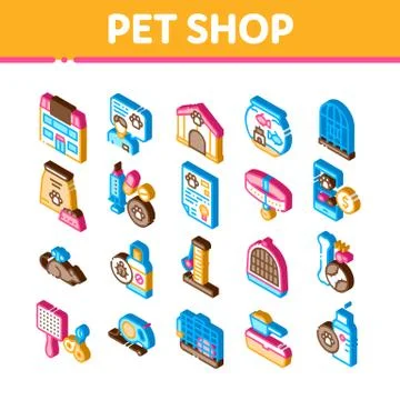 Pet Shop Isometric Elements Icons Set Vector Stock Illustration
