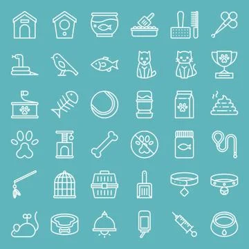 Pet shop line vector icon set isolated on blue sky background Stock Illustration