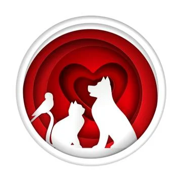 Pet shop logo vector paper cut design template Illustrazione stock