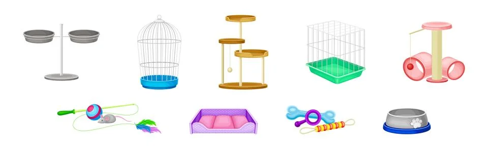 Pet Shop Object and Accessory for Domestic Animal Vector Set Stock-Illustration