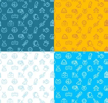 Pet Shop Signs Seamless Pattern Background Set. Vector Illustrazione stock