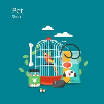 Pet shop vector flat style design illustration Illustrazione stock