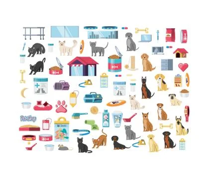 Pet shop veterinary elements Stock Illustration