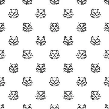 Pet store cat head outline logo seamless pattern Stock Illustration