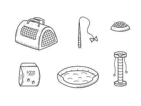 Pet store doodle, a set of icons of goods for the animal store. Vector illust Stock Illustration