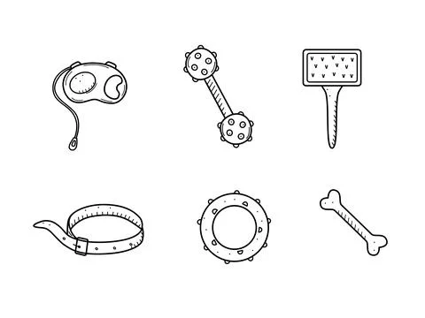 Pet store doodle, a set of icons of goods for the animal store. Vector illu.. Stock Illustration