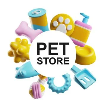Pet store goods round composition 3D style, vector illustration Illustrazione stock