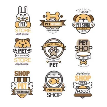 Pet store logo set, premium shop since 1976 vector Illustrations Illustrazione stock