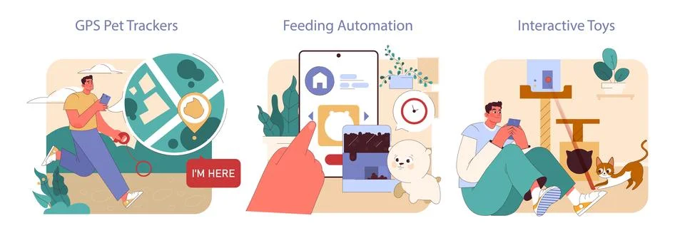 Pet Tech Gadgets set. 스톡 일러스트