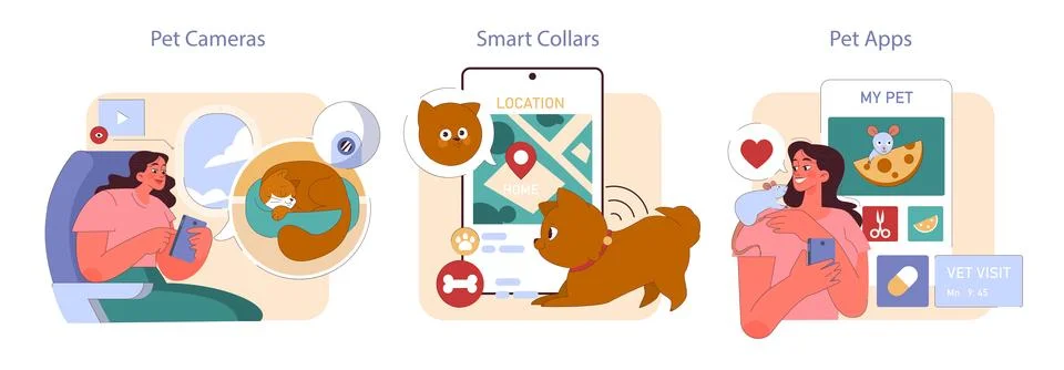 Pet Tech Gadgets set. Stock Illustration