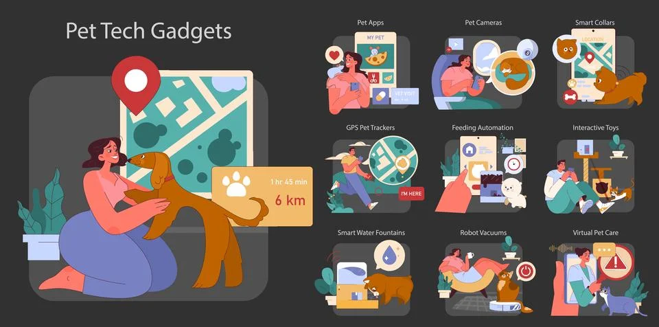 Pet Tech Gadgets set. Stock Illustration