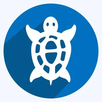 Pet Turtle Icon in trendy long shadow style isolated on soft blue background Stock Illustration