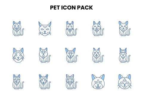 Pet Two Color Blue Bundle Icons Pack Stock Illustration