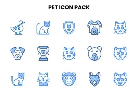 Pet Two Colour Set Icons Pack Stock Illustration