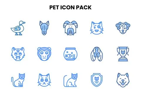 Pet Two Colour Set Icons Pack Stock Illustration