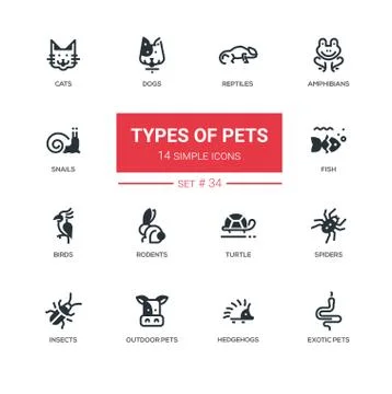 Pet Types - Modern simple silhouette line design icons, pictograms set Stock Illustration
