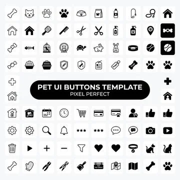 Pet UI buttons template with black and white line icons for dog and cat car.. Stockillustratie